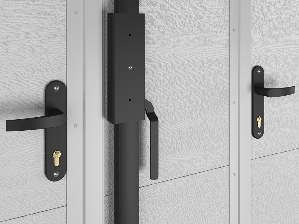 Механический замок позволяет запирать ворота как с внешней, так и внутренней стороны. Пассивный тип защиты распашных гаражных ворот обеспечивает ригельная задвижка, устанавливаемая на ворота при монтаже.